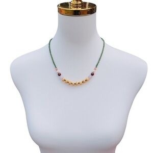 Authentic Natural Hetian Jade & Kunzite &  Fresh water Pearl & Amber  Necklace
